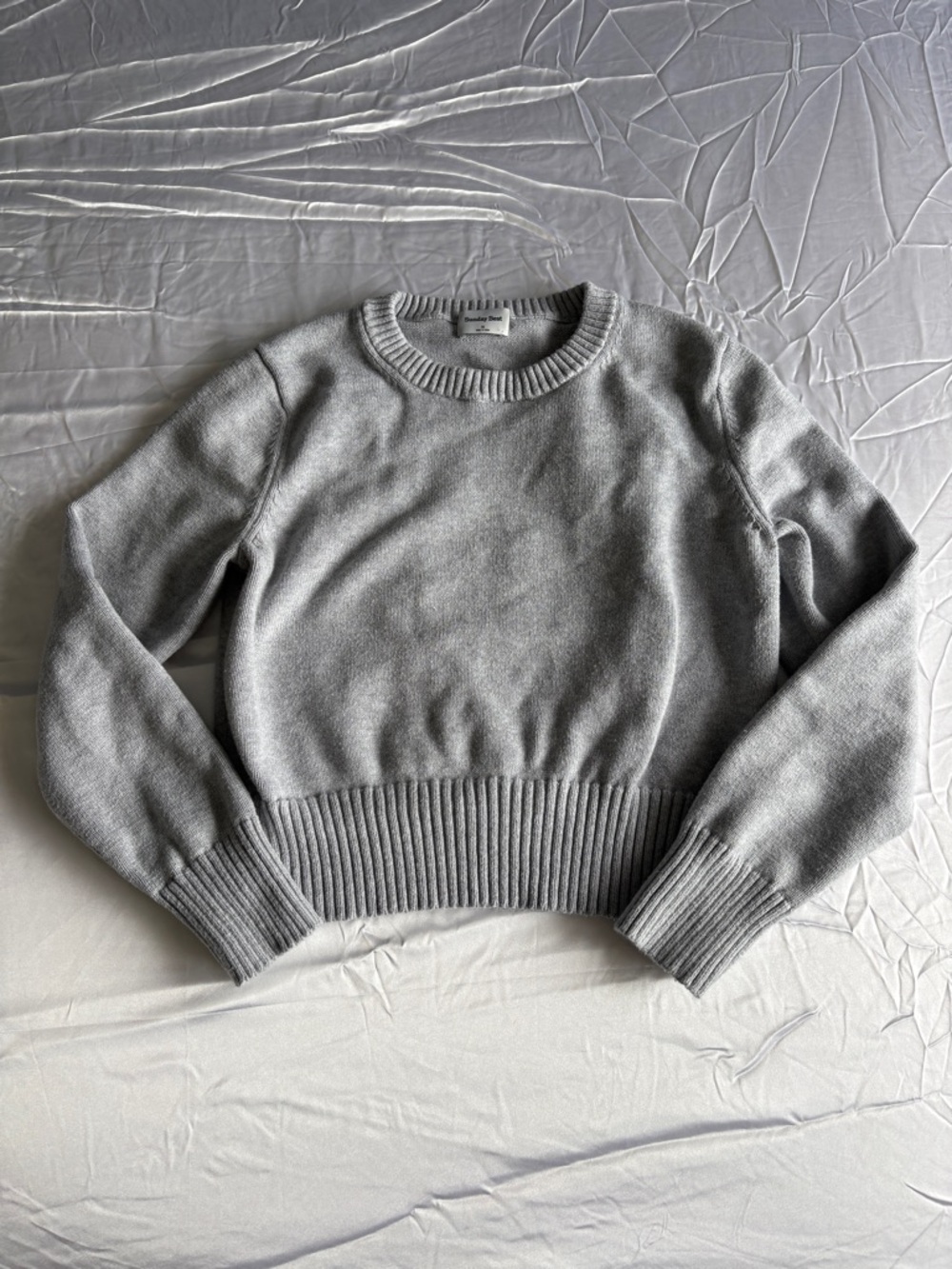 Aritzia Sunday Best Light Gray Crewneck Cropped Sweater